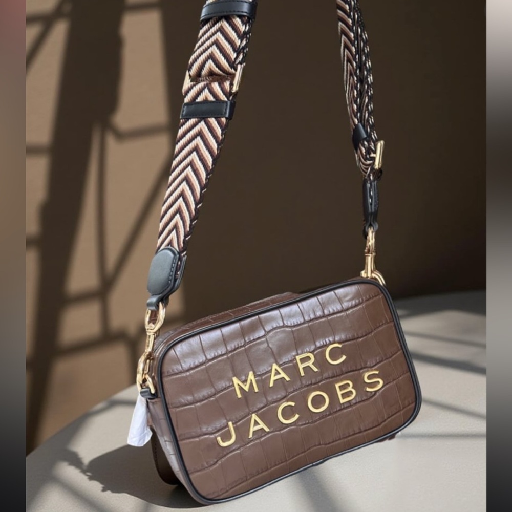 Marc Jacobs Brown Croc-Embossed Leather Camera Bag with Gold Logo